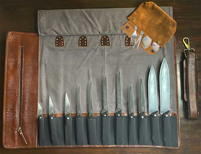 chefs knife roll bag carrying case leather bags for professional chef handmade genuine bolsa para cuchillos estuche
